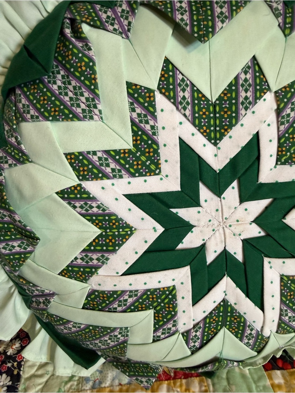 Granny Core Handmade Starburst Patchwork Round Pillow